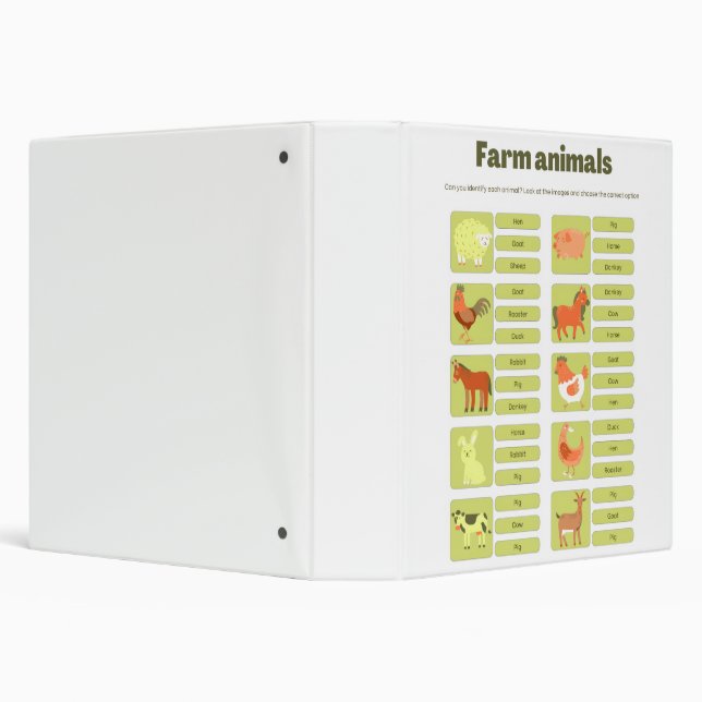 Farm Animals Identification Educational Worksheet 3 Ring Binder (Background)