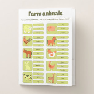 Farm Animals Identification Educational Worksheet Pocket Folder