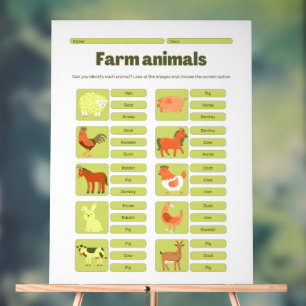 Farm Animals Identification Learning Worksheet Acrylic Sign