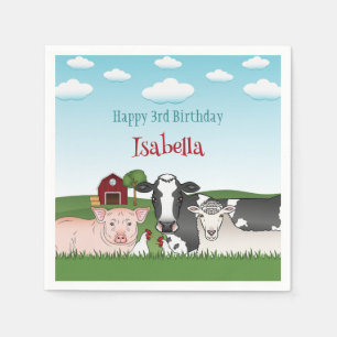 Farm Animals Illustration Kid's Barnyard Birthday Napkins