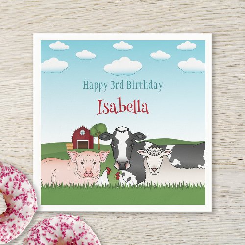Farm Animals Illustration Kids Barnyard Birthday Napkins