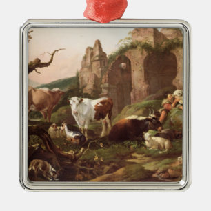 Farm animals in a landscape, 1685 metal ornament