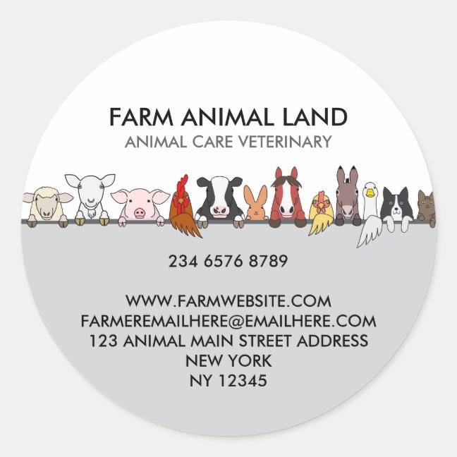 Farm Animals looking to down gray Classic Round Sticker