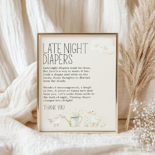 Farm Animals Meadow Baby Shower Late Night Diaper Poster