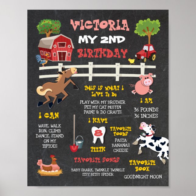 Farm Animals Milestone Birthday Poster Sign (Front)