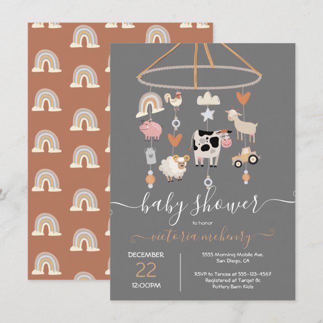 Farm Animals Mobile Baby Shower Invitation (Front/Back)