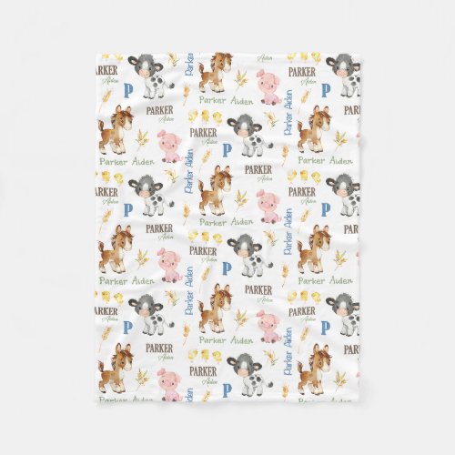 Farm Animals Name Repeat Blanket  30x40 Fleece