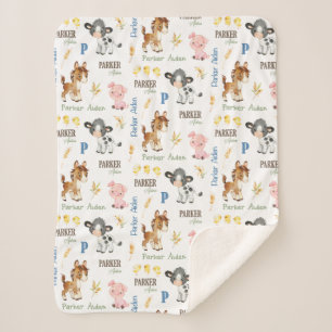 Farm Animals Name Repeat Blanket 30x40 Sherpa