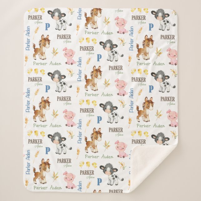 Farm Animals Name Repeat Blanket | 50x60 Sherpa (Front)