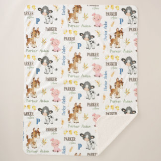 Farm Animals Name Repeat Blanket | 60x80 Sherpa