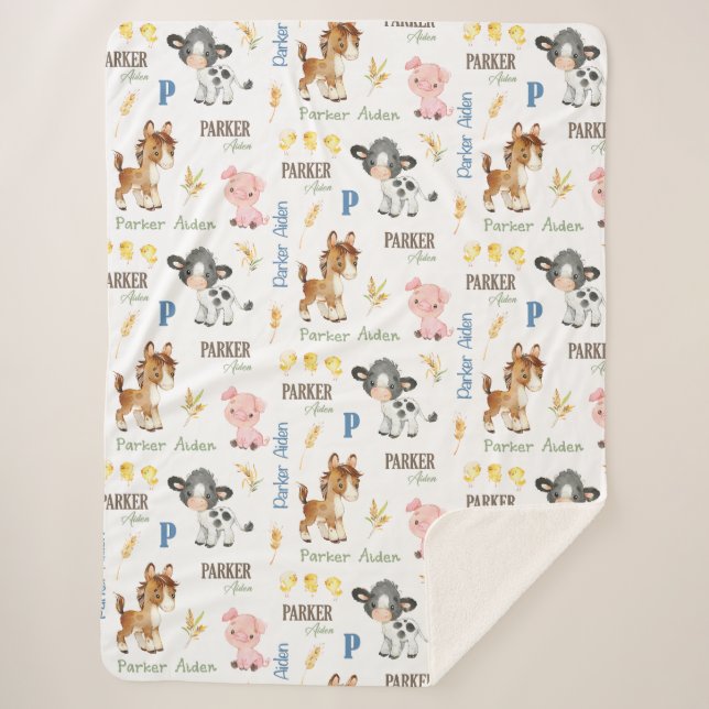 Farm Animals Name Repeat Blanket | 60x80 Sherpa (Front)