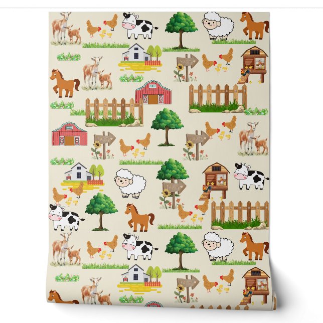 Farm Animals Nursery Wallpaper Wallpaper (Unrolling)