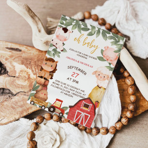Farm Animals Oh Baby Shower Rustic Invitation