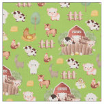 Farm Animals on Bright Green Fabric