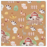 Farm Animals on Caramel Brown Fabric