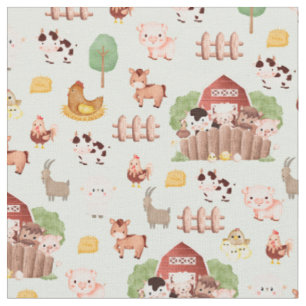 Farm Animals on Pale Green Fabric