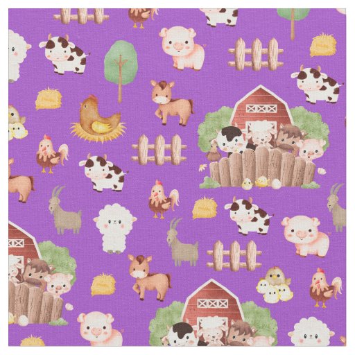 Farm Animals on Purple Fabric