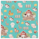 Farm Animals on Turquoise Fabric