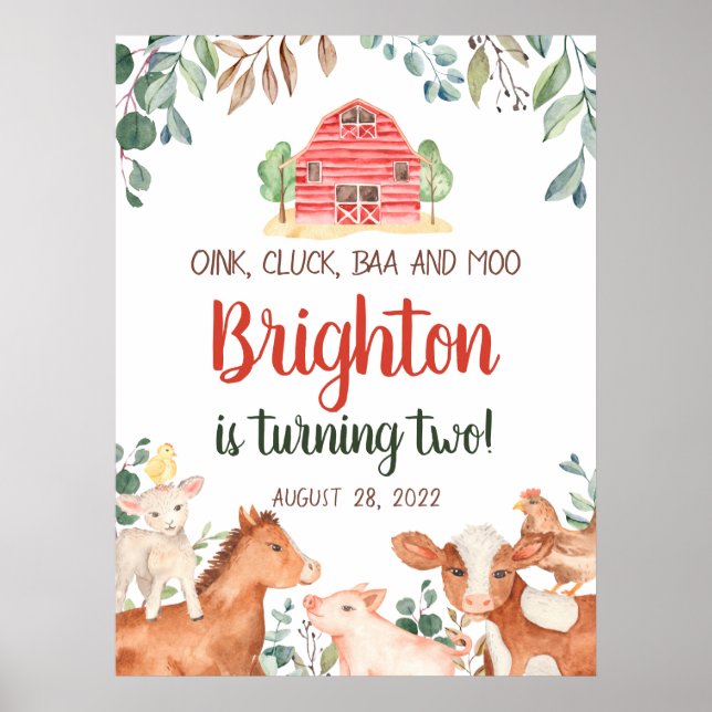 Farm Animals Parade Welcome Baby Birthday Poster (Front)