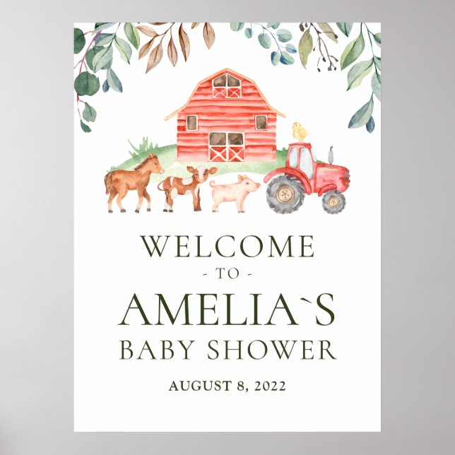 Farm Animals Parade Welcome Baby Shower Poster (Front)