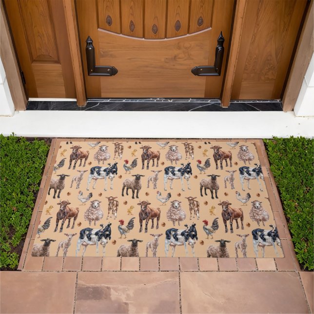 Farm Animals Pattern Cow Chicken Sheep Doormat (Outdoor)