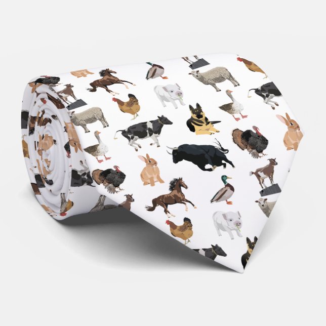 Farm Animals Pattern Neck Tie (Rolled)