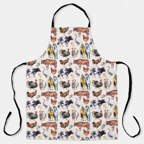 Farm animals pattern watercolor apron