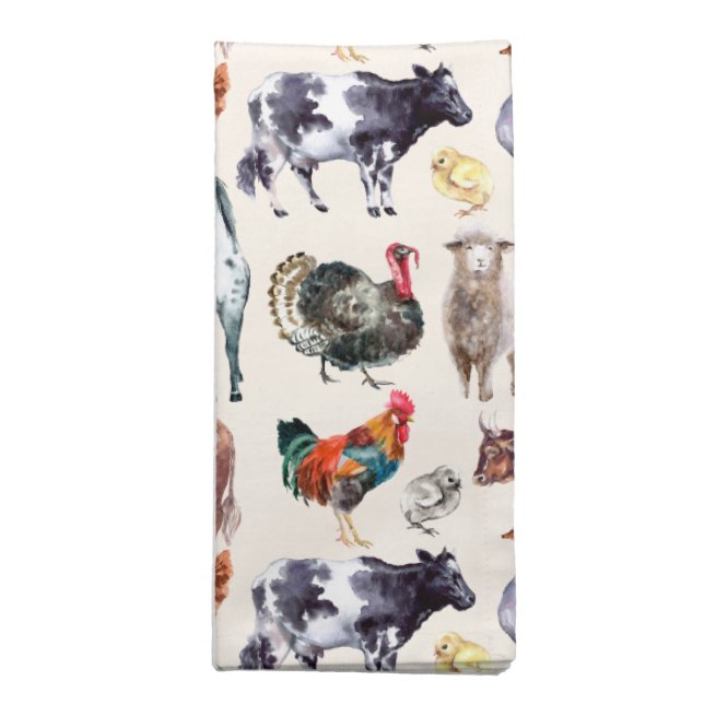 Farm animals pattern watercolor cloth napkin (Folded)