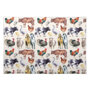 Farm animals pattern watercolor cloth placemat