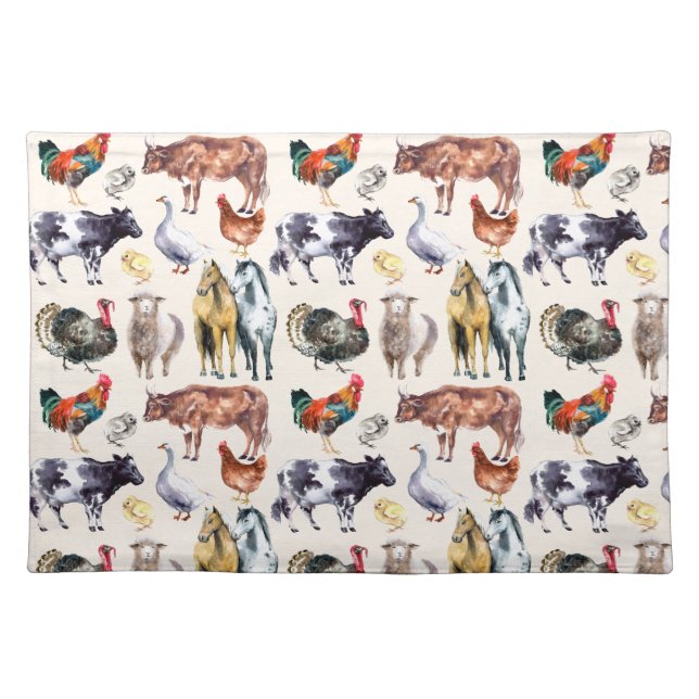 Farm animals pattern watercolor cloth placemat (Front)