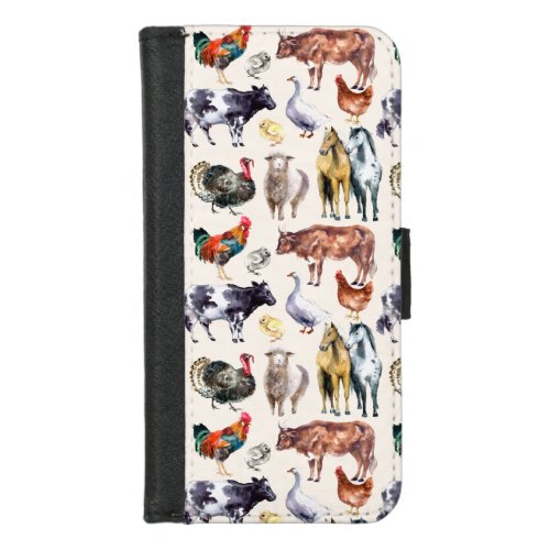 Farm animals pattern watercolor iPhone 87 wallet case