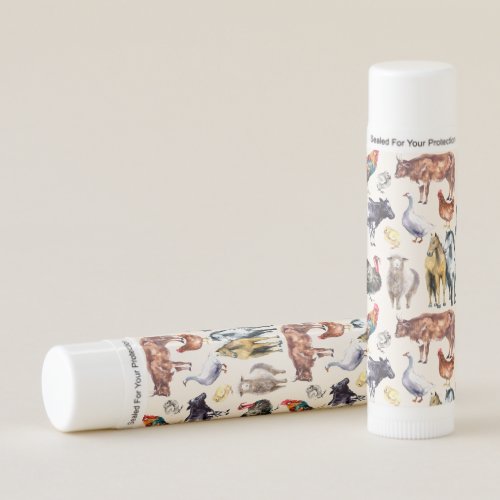 Farm animals pattern watercolor lip balm