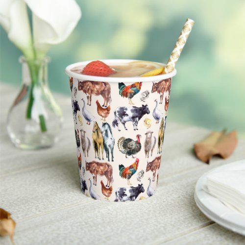 Farm animals pattern watercolor paper cups