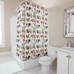 Farm animals pattern watercolor shower curtain