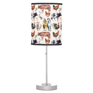 Farm animals pattern watercolor table lamp