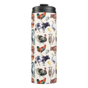 Farm animals pattern watercolor thermal tumbler