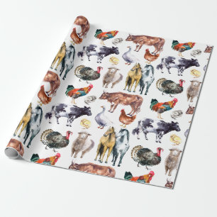 Farm animals pattern watercolor wrapping paper