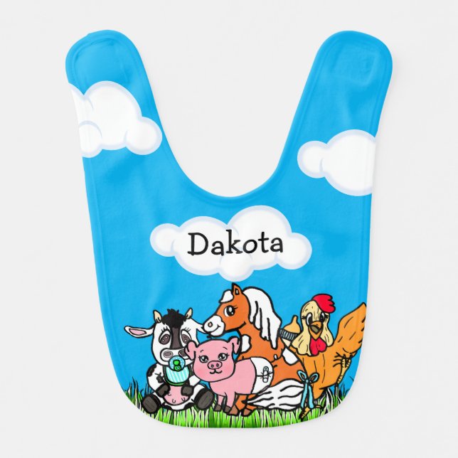 Farm Animals Personalized Baby Boy Baby Bib (Front)