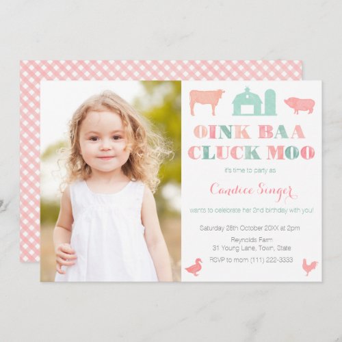 Farm Animals Petting Zoo Party For Girl With Photo Invitation