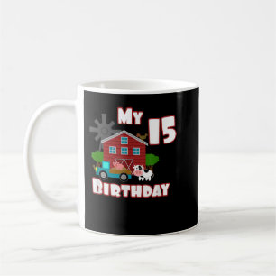 Farm Animals Pig Cow Tractor 15th Birthday 15 year Coffee Mug