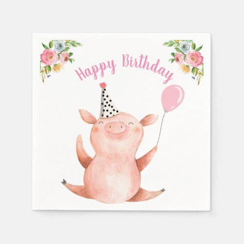 Farm Animals Pig Girl Birthday Barnyard Pink Napkins