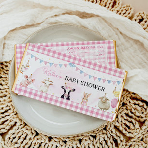 Farm Animals Pink Baby Shower Hershey Bar Favors