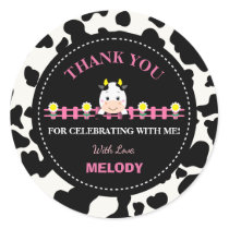 Farm Animals Pink Cow Barnyard 1st Birthday Party  Classic Round Sticker