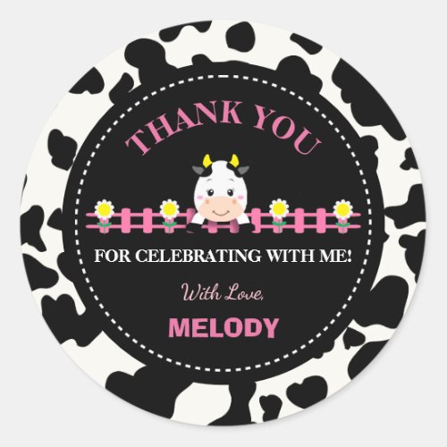 Farm Animals Pink Cow Barnyard 1st Birthday Party  Classic Round Sticker