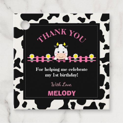 Farm Animals Pink Cow Barnyard 1st Birthday Party  Favor Tags