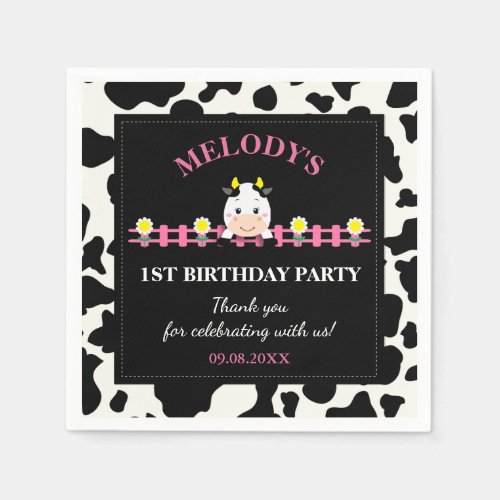 Farm Animals Pink Cow Barnyard 1st Birthday Party  Napkins