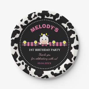 Farm Animals Pink Cow Barnyard 1st Birthday Party  Paper Plates
