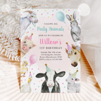 Farm Animals Pink Girl Barnyard Birthday Party Invitation