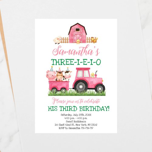 Farm Animals Pink Girl Barnyard Birthday Party Invitation