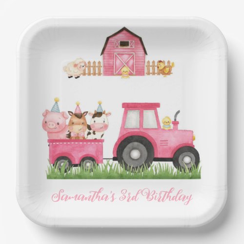 Farm Animals Pink Girl Barnyard Birthday Party Paper Plates